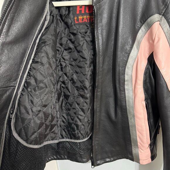 Hot Leathers Women’s Moto Jacket Black w/ Pink & Silver Stripes XL - Picture 4 of 10